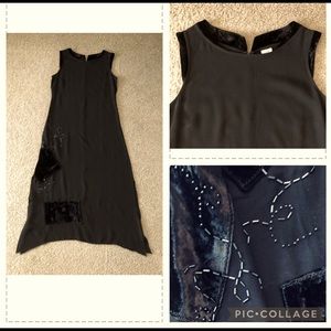 J.Jill Beaded Dress sz 2P Asymmetrical Hem Beads Velvet Accents & Trim